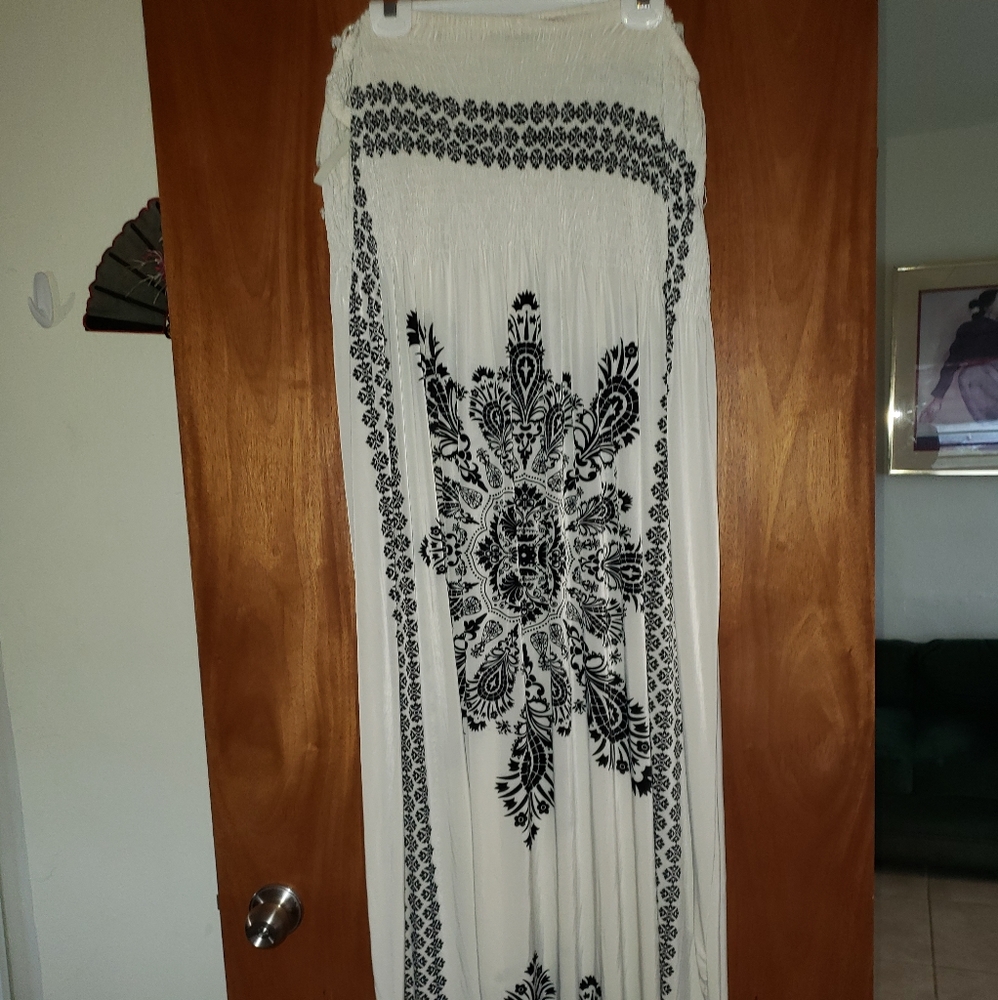 Black and white long dress.